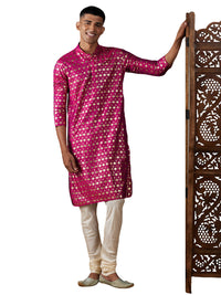 Thumbnail for Vastramay Men's Pink And Cream Viscose Kurta Pyjama Set - Distacart