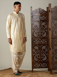 Thumbnail for Vastramay Men's Gold And Cream Viscose Kurta And Patiala Set - Distacart
