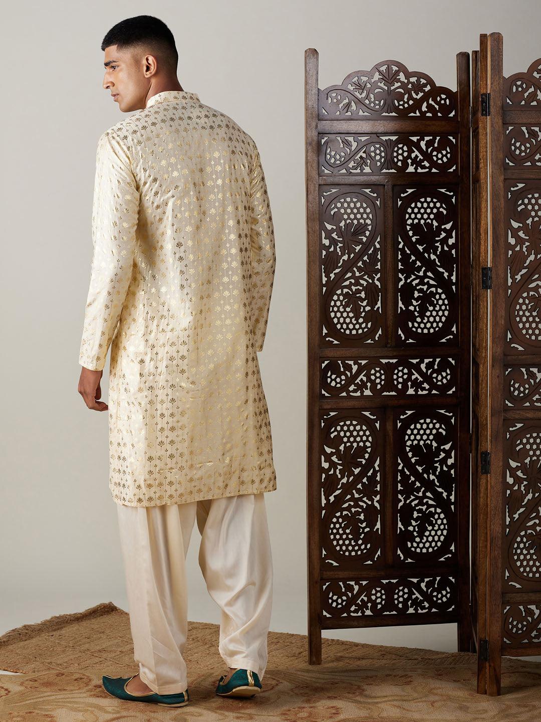 Vastramay Men's Gold And Cream Viscose Kurta And Patiala Set - Distacart