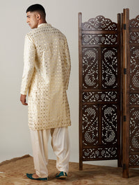 Thumbnail for Vastramay Men's Gold And Cream Viscose Kurta And Patiala Set - Distacart