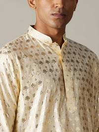 Thumbnail for Vastramay Men's Gold And Cream Viscose Kurta And Patiala Set - Distacart