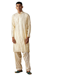 Thumbnail for Vastramay Men's Gold And Cream Viscose Kurta And Patiala Set - Distacart