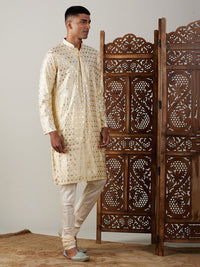 Thumbnail for Vastramay Men's Gold And Cream Viscose Kurta Pyjama Set - Distacart