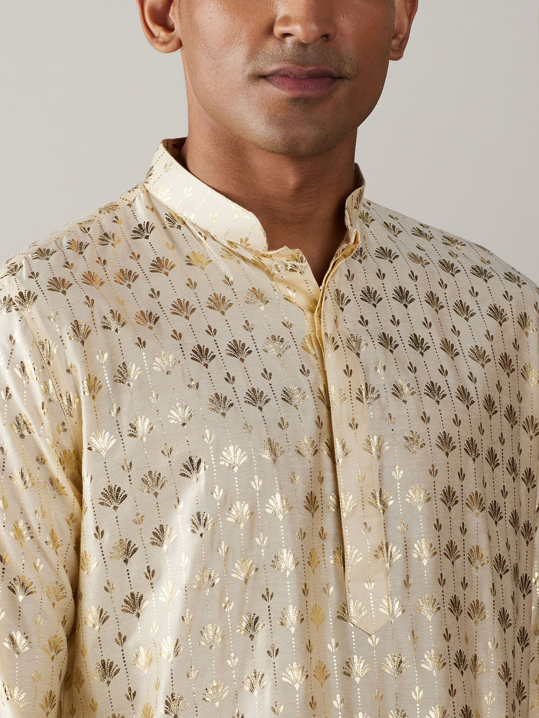 Vastramay Men's Gold And Cream Viscose Kurta Pyjama Set - Distacart
