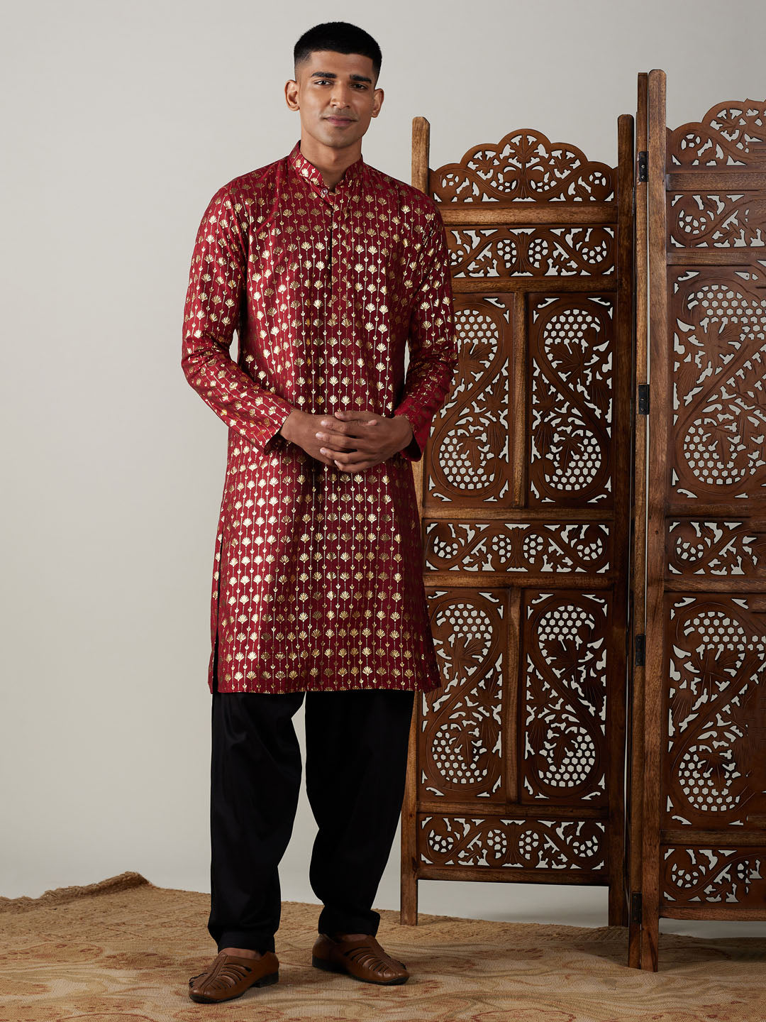 Vastramay Men's Maroon And Black Viscose Kurta And Patiala Set - Distacart