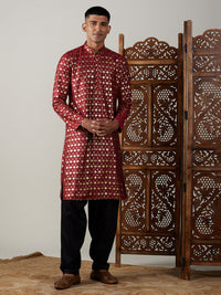 Thumbnail for Vastramay Men's Maroon And Black Viscose Kurta And Patiala Set - Distacart