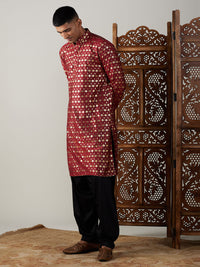 Thumbnail for Vastramay Men's Maroon And Black Viscose Kurta And Patiala Set - Distacart