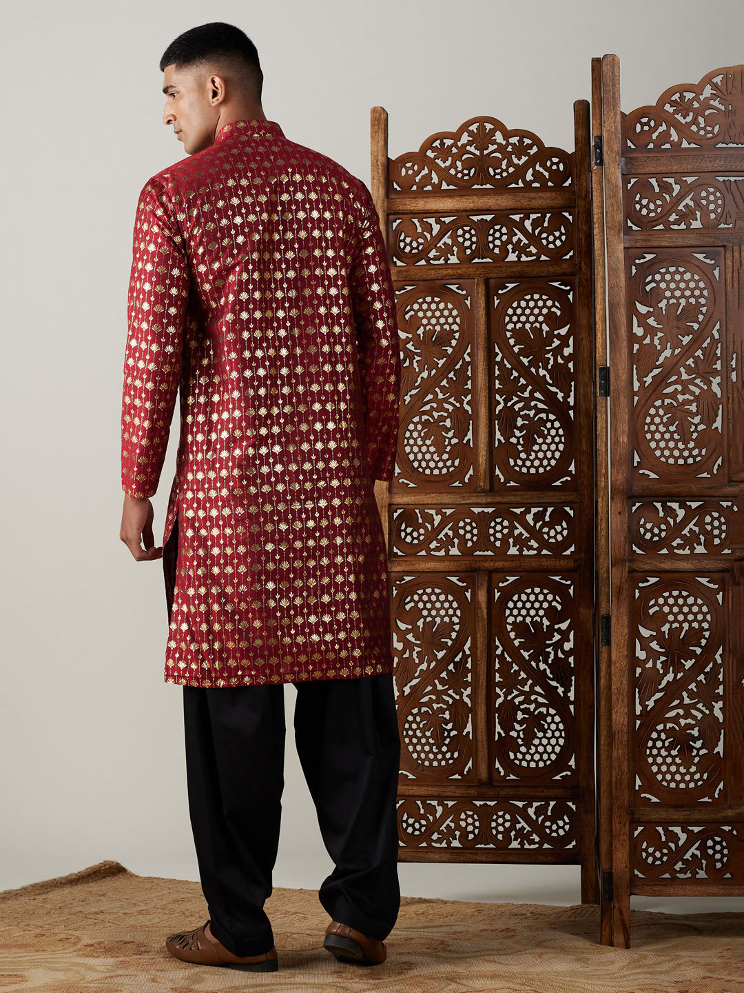 Vastramay Men's Maroon And Black Viscose Kurta And Patiala Set - Distacart