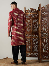 Thumbnail for Vastramay Men's Maroon And Black Viscose Kurta And Patiala Set - Distacart