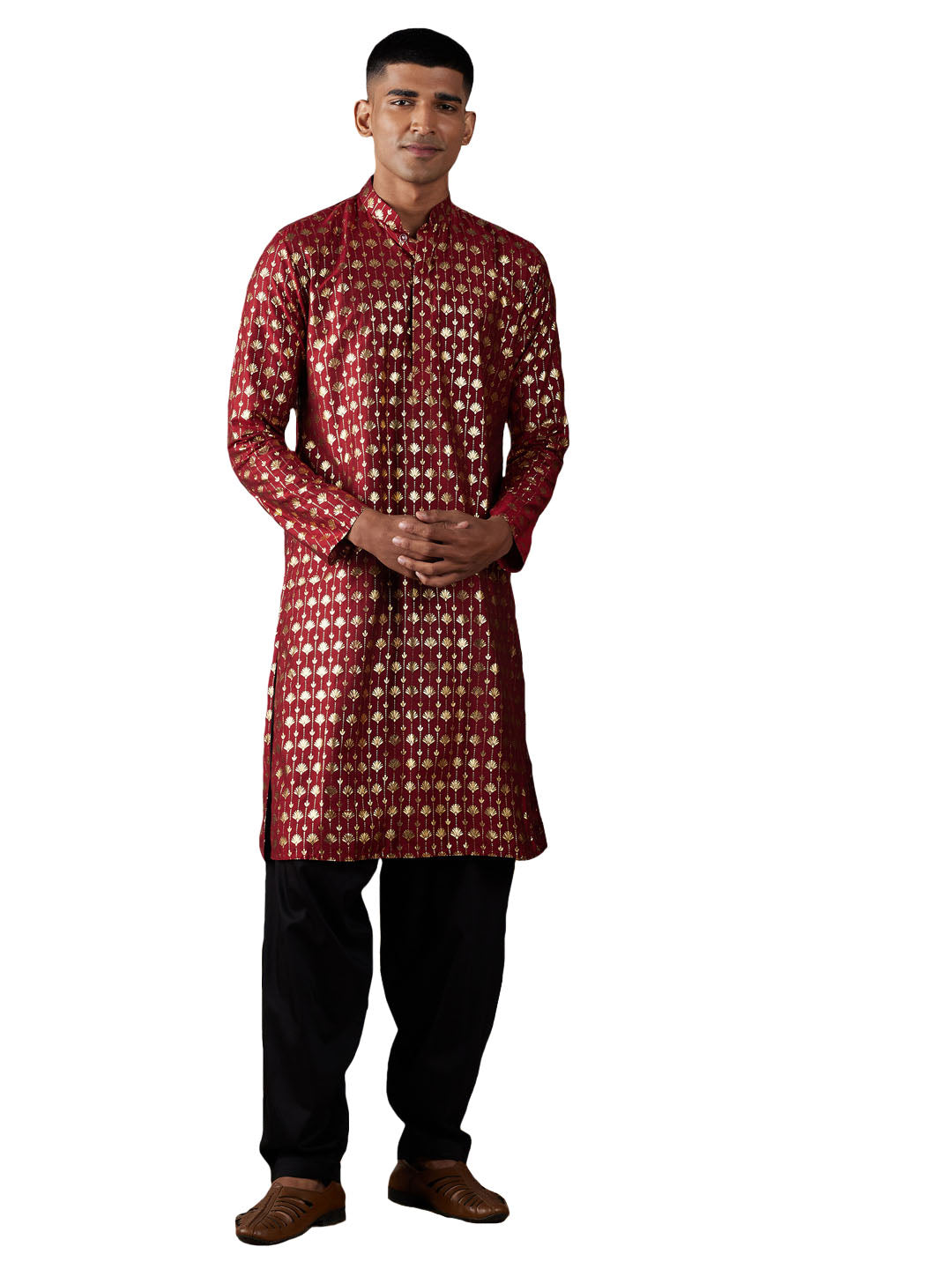Vastramay Men's Maroon And Black Viscose Kurta And Patiala Set - Distacart