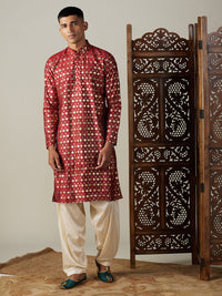 Thumbnail for Vastramay Men's Maroon And Cream Viscose Kurta And Patiala Set - Distacart