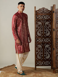 Thumbnail for Vastramay Men's Maroon And Cream Viscose Kurta And Patiala Set - Distacart