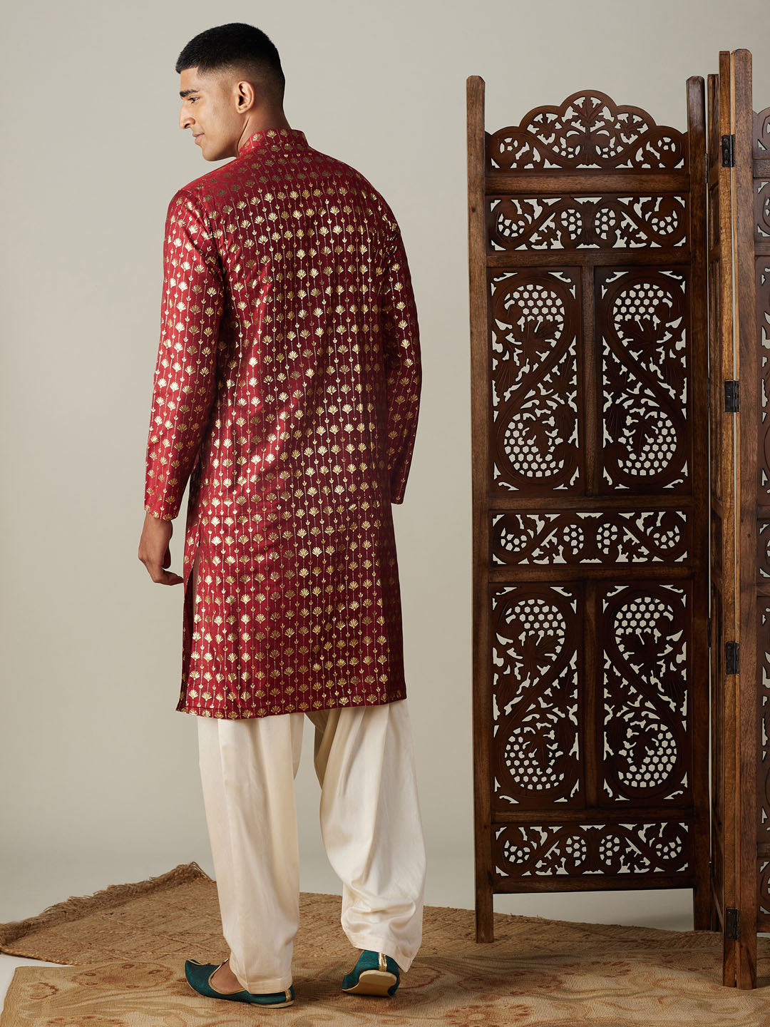 Vastramay Men's Maroon And Cream Viscose Kurta And Patiala Set - Distacart