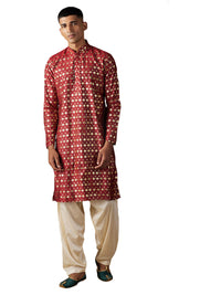 Thumbnail for Vastramay Men's Maroon And Cream Viscose Kurta And Patiala Set - Distacart