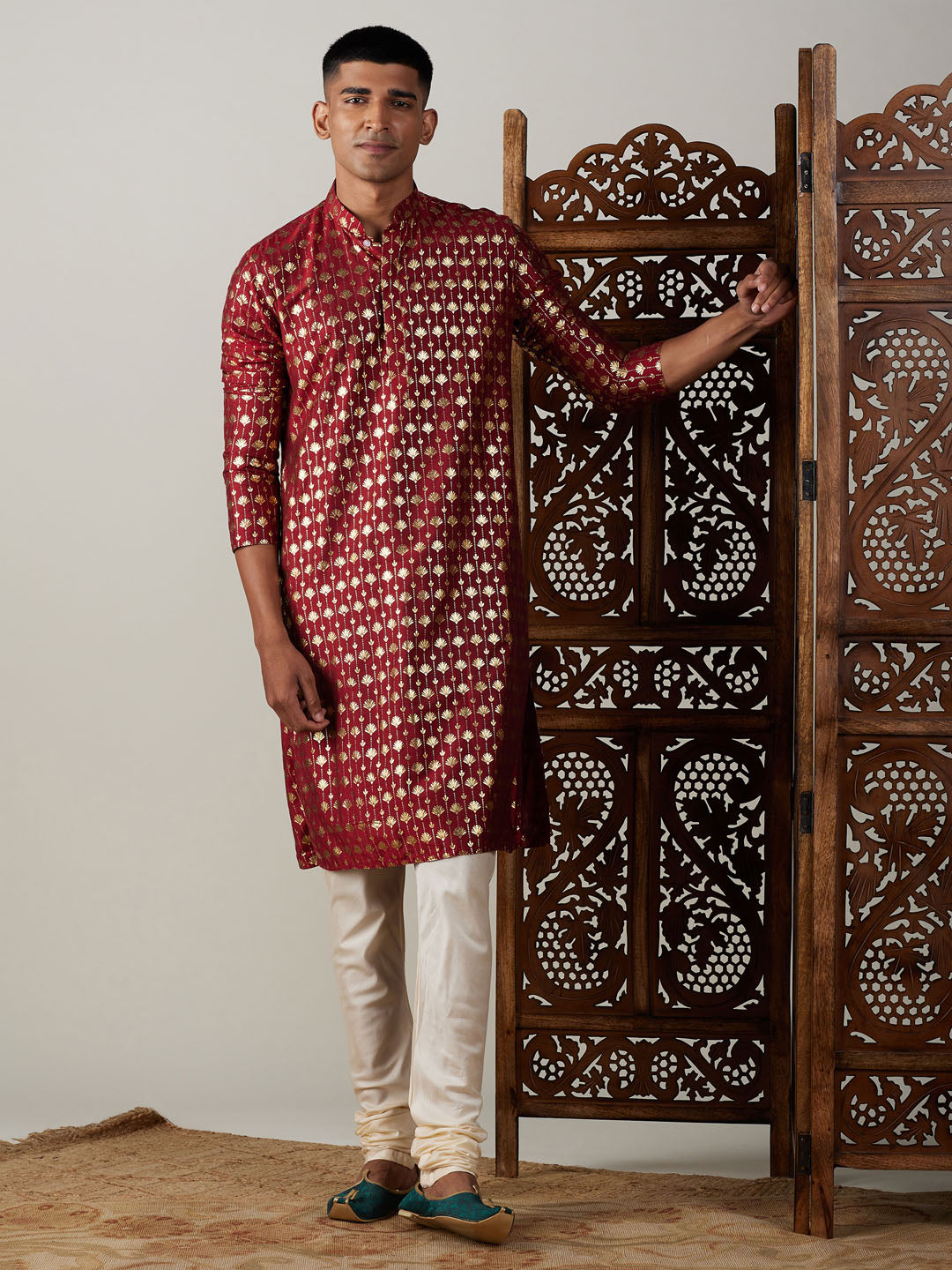 Vastramay Men's Maroon And Cream Viscose Kurta Pyjama Set - Distacart