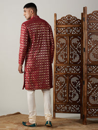 Thumbnail for Vastramay Men's Maroon And Cream Viscose Kurta Pyjama Set - Distacart