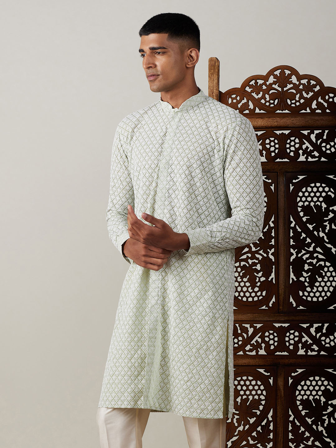 Vastramay Men's Green Georgette Kurta - Distacart