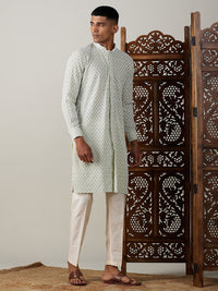Thumbnail for Vastramay Men's Green Georgette Kurta & Pyjama - Distacart