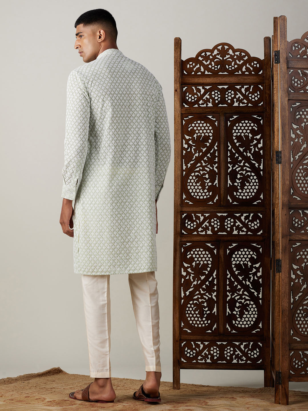 Vastramay Men's Green Georgette Kurta & Pyjama - Distacart