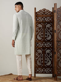 Thumbnail for Vastramay Men's Green Georgette Kurta & Pyjama - Distacart