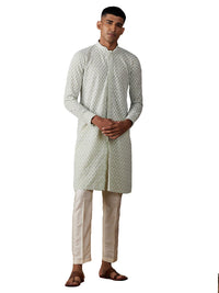 Thumbnail for Vastramay Men's Green Georgette Kurta & Pyjama - Distacart