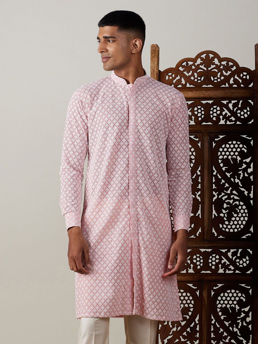 Vastramay Men's Pink Georgette Kurta - Distacart