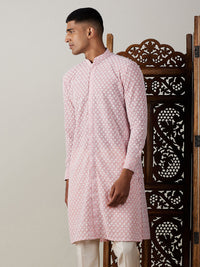 Thumbnail for Vastramay Men's Pink Georgette Kurta - Distacart