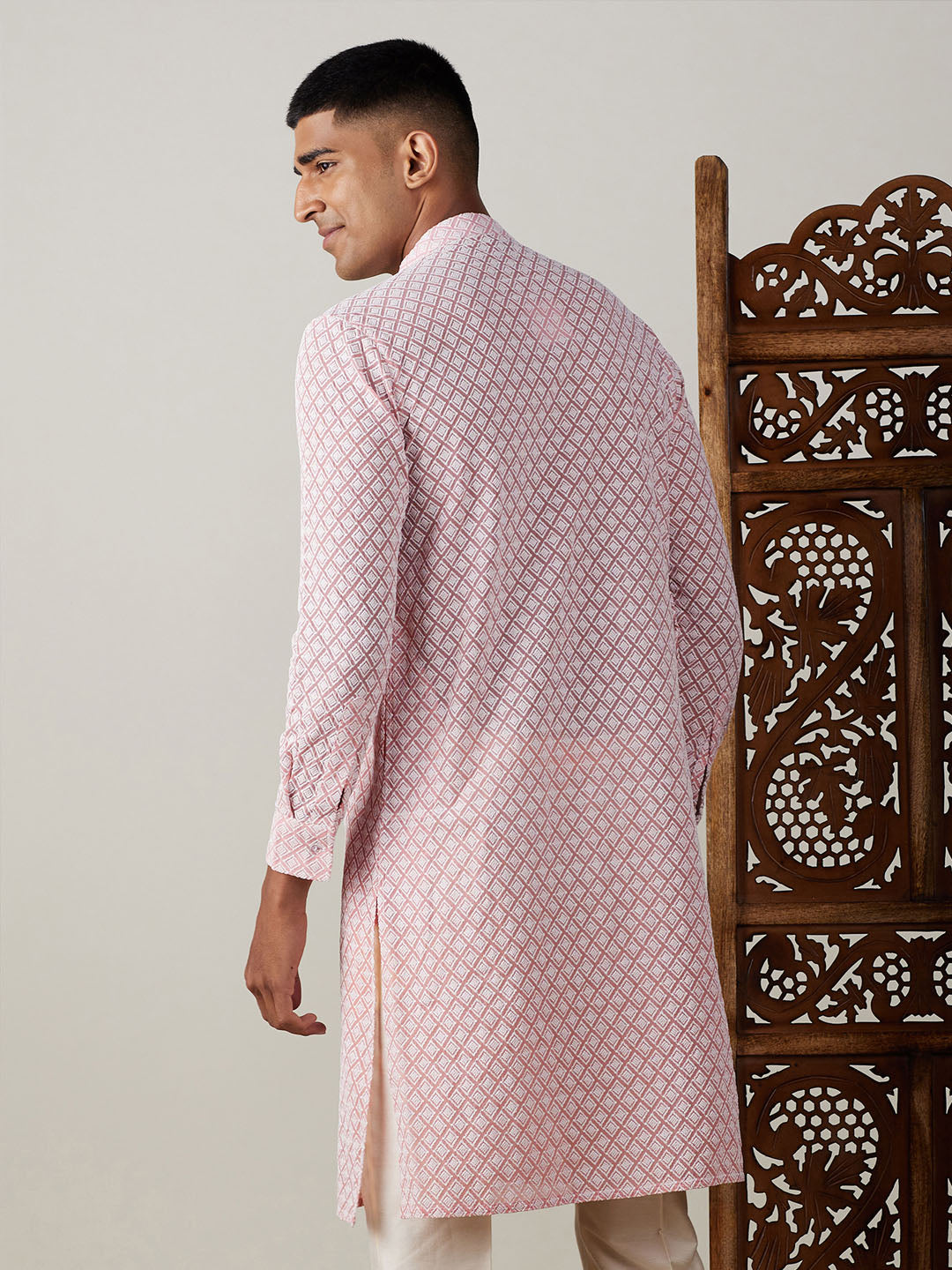 Vastramay Men's Pink Georgette Kurta - Distacart
