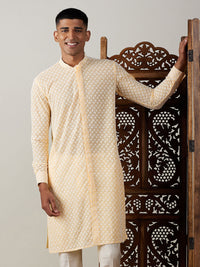 Thumbnail for Vastramay Men's Yellow Georgette Kurta - Distacart