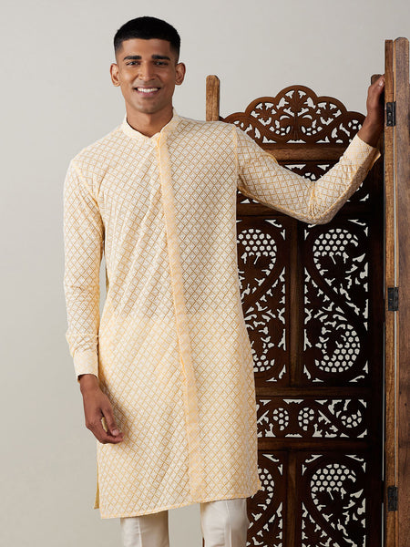 Vastramay Men's Yellow Georgette Kurta - Distacart