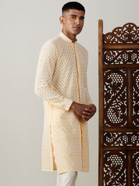 Thumbnail for Vastramay Men's Yellow Georgette Kurta - Distacart
