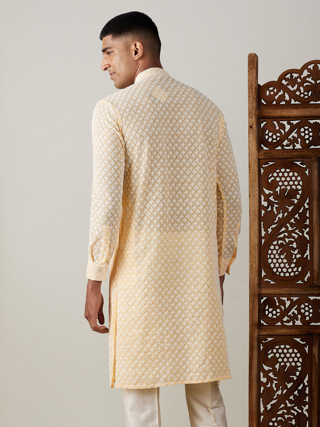 Vastramay Men's Yellow Georgette Kurta - Distacart