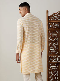Thumbnail for Vastramay Men's Yellow Georgette Kurta - Distacart