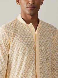 Thumbnail for Vastramay Men's Yellow Georgette Kurta - Distacart