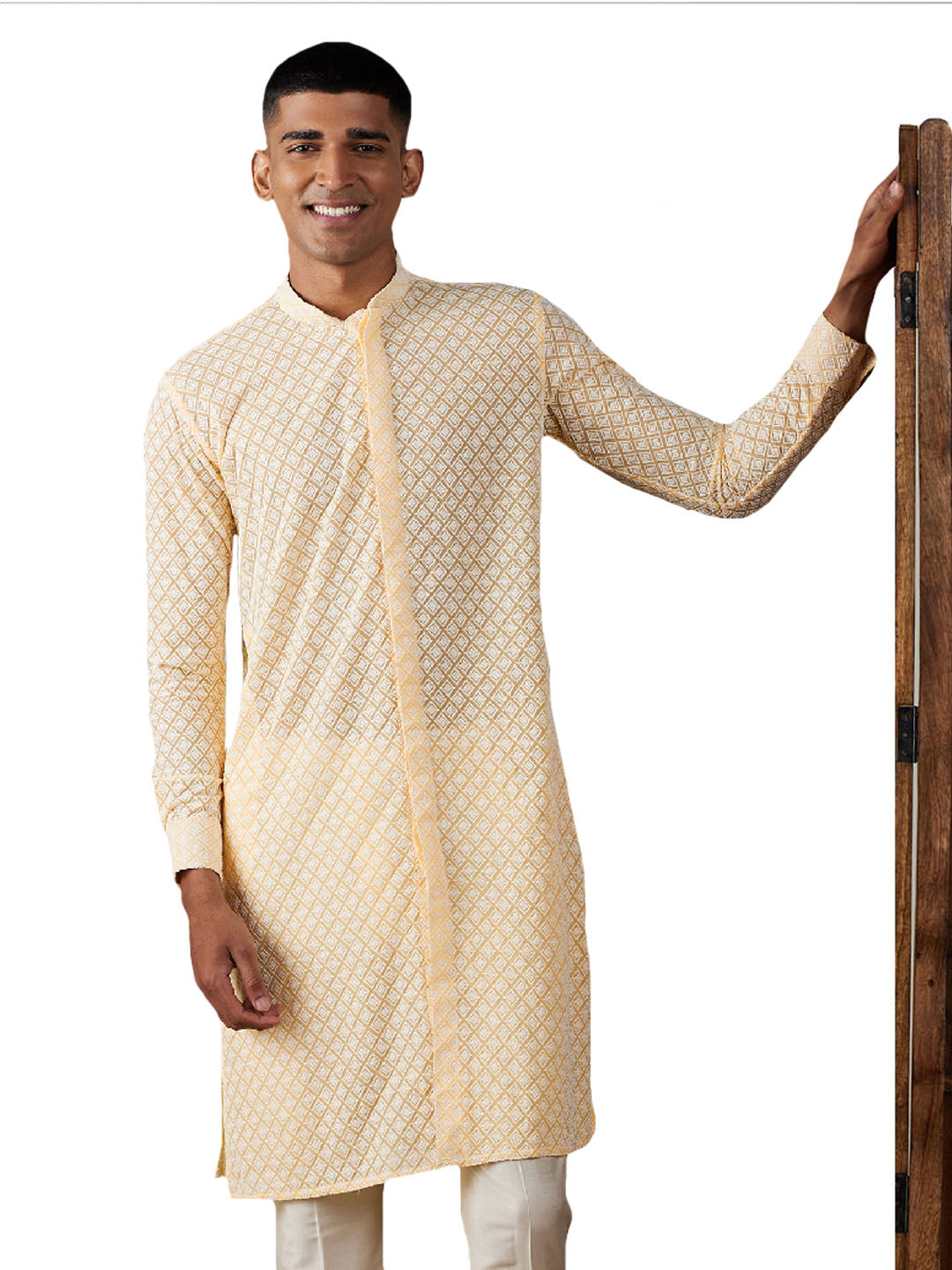 Vastramay Men's Yellow Georgette Kurta - Distacart