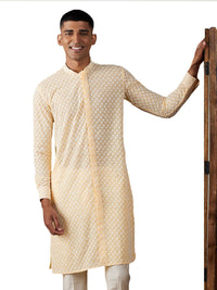 Thumbnail for Vastramay Men's Yellow Georgette Kurta - Distacart