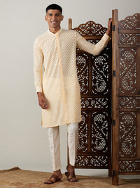 Thumbnail for Vastramay Men's Yellow Georgette Kurta & Pyjama - Distacart