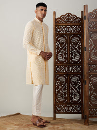 Thumbnail for Vastramay Men's Yellow Georgette Kurta & Pyjama - Distacart