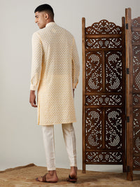 Thumbnail for Vastramay Men's Yellow Georgette Kurta & Pyjama - Distacart