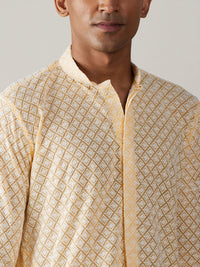 Thumbnail for Vastramay Men's Yellow Georgette Kurta & Patiala - Distacart