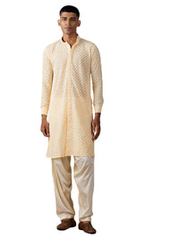 Thumbnail for Vastramay Men's Yellow Georgette Kurta & Patiala - Distacart