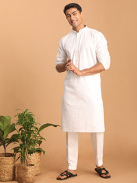 Thumbnail for Vastramay Men's White Cotton Blend Kurta Pyjama Set - Distacart