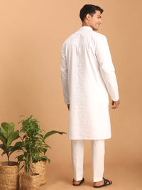 Thumbnail for Vastramay Men's White Cotton Blend Kurta Pyjama Set - Distacart