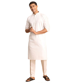 Thumbnail for Vastramay Men's White Cotton Blend Kurta Pyjama Set - Distacart