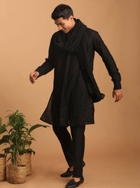 Thumbnail for Vastramay Men's Black Georgette Kurta, Pyjama & Dupatta Set - Distacart