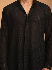 Thumbnail for Vastramay Men's Black Georgette Kurta, Pyjama & Dupatta Set - Distacart