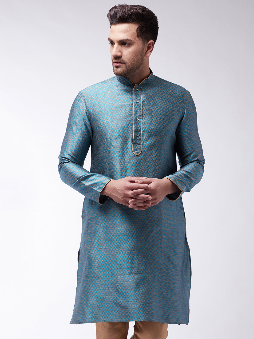 VM by Vastramay Men's Light Blue Silk Blend Kurta - Distacart