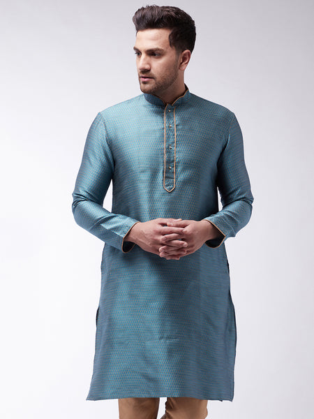 VM by Vastramay Men's Light Blue Silk Blend Kurta - Distacart