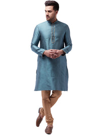 Thumbnail for VM by Vastramay Men's Light Blue Silk Blend Kurta Pyjama Set - Distacart