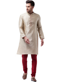 Thumbnail for VM by Vastramay Men's Beige Silk Blend Kurta Pyjama Set - Distacart